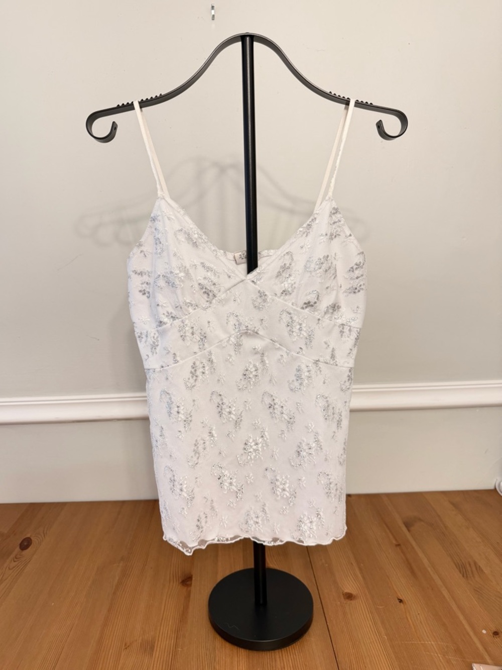 Vintage Vanity White Embroidered Cami Top Y2K Lace Sheer Tank Size Large